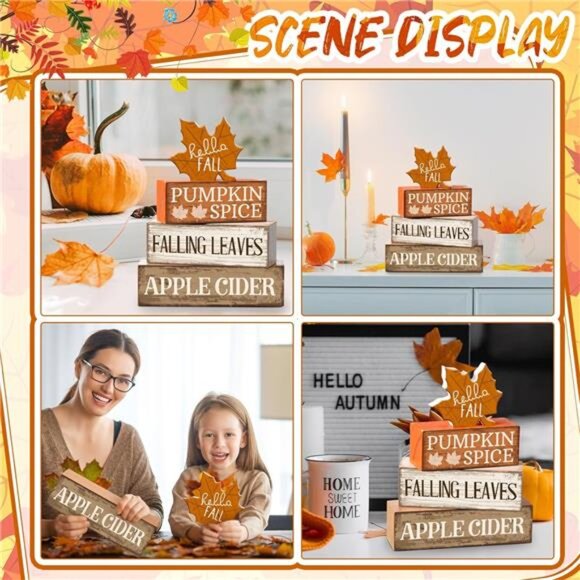 4 Pcs Fall Decor Wooden Maple Leaf Decoration Fall Tiered Tray Decor Rustic - Picture 4 of 7